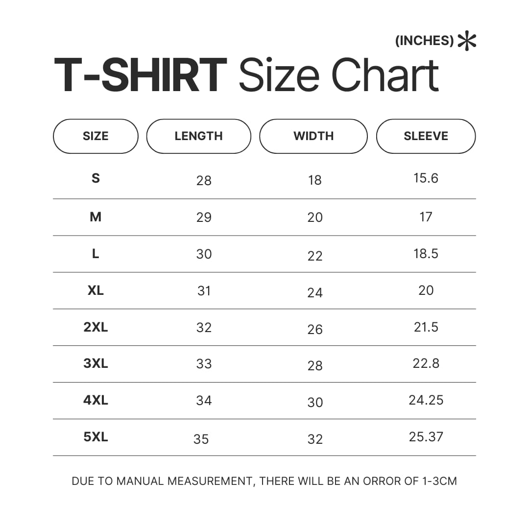 T shirt Size Chart - Eagles Band Merch