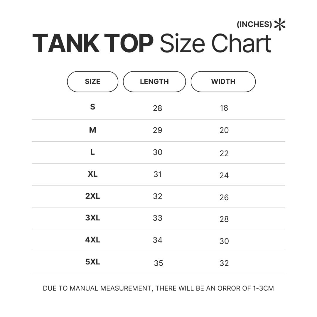 Tank Top Size Chart - Eagles Band Merch
